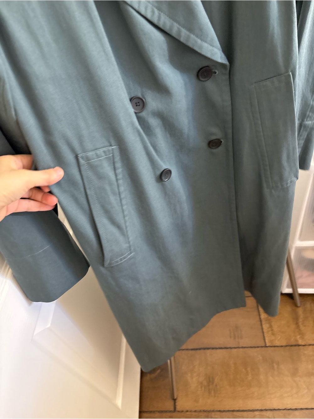 Everlane Dusty Green Double-Breasted Trench Coat with Belt - Picture 8 of 12